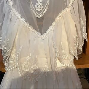 BoHo wedding dress;  lace overlays soft white dress